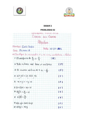 DEBER 2
PROBLEMAS 02
 