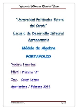 Universidad Politécnica Estatal del Carchi

MODULO DE ALGEBRA

Página 1

 