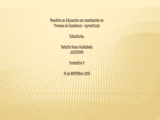 Maestría en Educación con Acentuación en
Procesos de Enseñanza -Aprendizaje
Estudiante:
Natalia Rosas Castañeda
A01317064
Portafolio 4
14 de NOVIEMbre 2014
 
