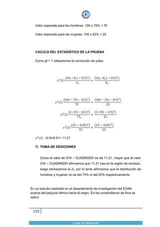 195
E23 =
129 ∗ 397
704
= 72.75
Las frecuencias esperadas y las asociadas determinan las frecuencias
observadas anteriormente
 