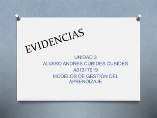 UNIDAD 3 
ALVARO ANDRES CUBIDES CUBIDES 
A01317019 
MODELOS DE GESTIÓN DEL 
APRENDIZAJE 
 