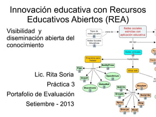 Innovación educativa con Recursos
Educativos Abiertos (REA)
Visibilidad y
diseminación abierta del
conocimiento
Lic. Rita Soria
Práctica 3
Portafolio de Evaluación
Setiembre - 2013
 