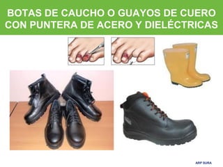 ARP SURAARP SURA
BOTAS DE CAUCHO O GUAYOS DE CUERO
CON PUNTERA DE ACERO Y DIELÉCTRICAS
 