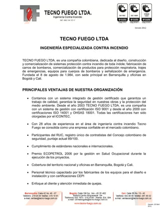 TECNO FUEGO Portafolio de servicios 2012