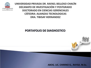 PORTAFOLIO DE DIAGNOSTICOPORTAFOLIO DE DIAGNOSTICO
ABOG. LIC. CHIRINO G., RAYSA. M.Sc.
 