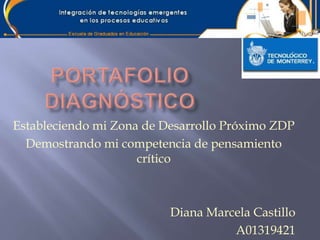 Estableciendo mi Zona de Desarrollo Próximo ZDP
Demostrando mi competencia de pensamiento
crítico

Diana Marcela Castillo
A01319421

 