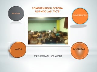 MOTIVAR 
COMPRENDER 
COMPRENSION LECTORA 
USANDO LAS TIC´S 
AMOR DISFRUTAR 
 