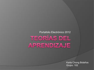 Portafolio Electrónico 2012




                       Karla Chong Bolaños
                       Grupo: 102
 