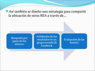 Así también se diseño una estrategia para compartir 
la ubicación de otros REA a través de… 
 