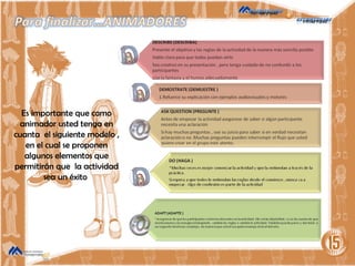 Es importante que como animador usted tenga en cuanta  el siguiente modelo , en el cual se proponen algunos elementos que permitirán que  la actividad sea un éxito  