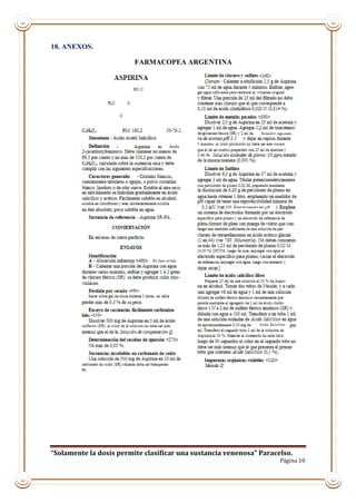 “Solamente la dosis permite clasificar una sustancia venenosa” Paracelso.
Página 10
18. ANEXOS.
FARMACOPEA ARGENTINA
 
