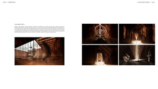 | 0 2 1
0 2 0 | C Á M A R A S
Cámara Serendipia, Cámara Diáfana, Cámara Cronométrica, Cámara de Ascenso, Cámara del Alba y
Cámara Abierta son los nombres que se les dió a cada uno de los volúmenes monolíticos del proyecto.
Su nombre refleja fielmente el propósito que tiene el usuario dentro de cada espacio, en donde reco-
rrerá laberintos, jugará con el tiempo, descubre el cielo de una forma nueva, e interactúa con cuerpos
de agua que parecen desafiar las leyes de gravedad. Esto sumado a un recorrido lleno de esculturas
monumentales, piezas de artistas de todo el mundo y talleres artísticos inmersivos.
V O L U M E T R Í A
I L U S T R A C I O N E S
 