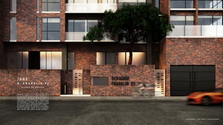 B . F R A N K L I N 9 2
/ 0 0 3
C I U D A D D E M É X I C O .
Benjamín Franklin 92 es un proyecto verti-
cal de uso habitacional y mixto ubicado en el
corazón de la colonia Condesa. Localizado a
unos minutos del Bosque de Chapultepec, se
encuentra rodeado de tiendas, restaurantes,
universidades y colegios. Por su altura, todos
los departamentos gozan de espectaculares
vistas hacia diferentes puntos de la ciudad.
El edificio cuenta con distintas amenidades,
como un gimnasio, salón de usos múltiples,
spa, rooftop, café, indoor cycling y jardínes.
A U T O C A D | 3 D S M A X | P H O T O S H O P
 