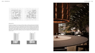 | 0 3 1
0 3 0 | P R O Y E C T O
El proyecto se desplanta en un terreno en esquina de 720m², en donde la planta baja está dividida fí-
sicamente para albergar la zona residencial y la zona comercial por separado. Cuenta con un estacio-
namiento de cuatro niveles, con una capacidad de 67 coches, tanto de residentes como de visitantes.
Son 10 niveles de uso habitacional, con dos plantas tipo en donde se encuentran un departamento de
160m² con 3 habitaciones, 3 baños completos, sala, comedor y cocina, otro departamento de 120m² con
2 habitaciones, 2 baños completos, sala de T V, comedor y cocina, otro departamento dúplex de 70m²,
con 1 habitación, 1 baño completo, sala, comedor y cocina. Por último un departamento de 115m² con 2
habitaciones, 2 baños completos, comedor y cocina. En los últimos dos niveles se encuentra el pen-
thouse, que consta de una sala con doble altura, sala de T V, comedor, cocina, 4 habitaciones con baño,
y walk in closet.
P R O Y E C T O
Ibero
CORTE B
Ibero
CORTE A
T
O
R
K
21.9.5-V-MNF013-0024_ALL 21.9.5-V-MNF013-0024_ALL 21.9.5-V-MNF013-0024_ALL
I N T E R I O R E S
 