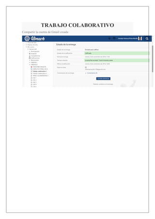 TRABAJO COLABORATIVO
Compartir la cuenta de Gmail creada
 