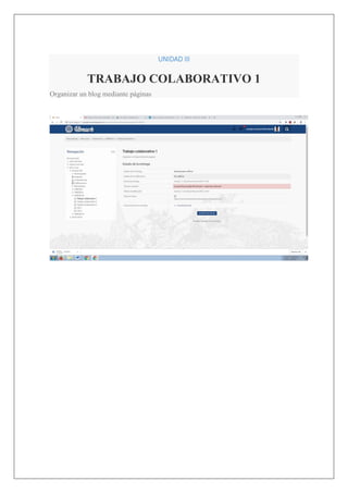 UNIDAD III
TRABAJO COLABORATIVO 1
Organizar un blog mediante páginas
 