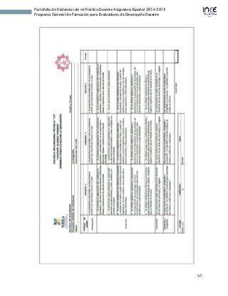 65
Portafolio de Evidencias de mi Práctica Docente Asignatura Español 2014-2015
Programa General de Formación para Evaluadores de Desempeño Docente
 