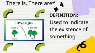DEFINITION:
Used to indicate
the existence of
something.
There is, There are
 