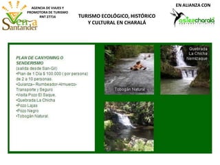 AGENCIA DE VIAJES Y
PROMOTORA DE TURISMO
RNT 27716 TURISMO ECOLÓGICO, HISTÓRICO
Y CULTURAL EN CHARALÁ
EN ALIANZA CON
 