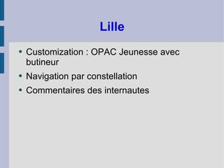 Lille Customization : OPAC Jeunesse avec butineur Navigation par constellation Commentaires des internautes 