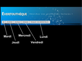 Mardi Mercredi 
Jeudi Vendredi 
Mardi 
Lundi 
 