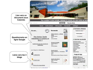 Lien vers un 
document sous 
Calaméo 
Questionnaire en 
ligne Google 
Liens vers les 3 
blogs 
 