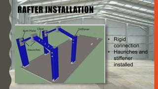 RAFTER INSTALLATION
• Rigid
connection
• Haunches and
stiffener
installed
 