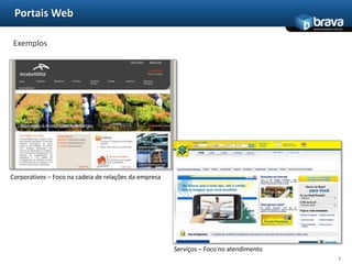 Portais WebExemplosCorporativos – Foco na cadeia de relações da empresaServiços – Foco no atendimento7