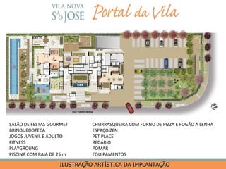 ILUSTRAÇÃO ARTÍSTICA DA IMPLANTAÇÃO SALÃO DE FESTAS GOURMET BRINQUEDOTECA JOGOS JUVENIL E ADULTO FITNESS PLAYGROUNG PISCINA COM RAIA DE 25 m CHURRASQUEIRA COM FORNO DE PIZZA E FOGÃO A LENHA ESPAÇO ZEN PET PLACE REDÁRIO POMAR EQUIPAMENTOS 