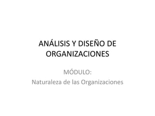 ANÁLISIS Y DISEÑO DE
ORGANIZACIONES
MÓDULO:
Naturaleza de las Organizaciones
 