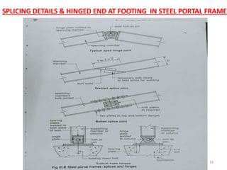 19
SPLICING DETAILS & HINGED END AT FOOTING IN STEEL PORTAL FRAME
 