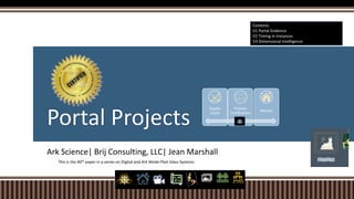 Portal Projects
Ark Science| Brij Consulting, LLC| Jean Marshall
This is the 40th paper in a series on Digital and Ark Mode Plait Glass Systems
Supply
Chain
Process
Certification
Market
MDIA
Contents
V1 Portal Evidence
V2 Timing in Instances
V3 Dimensional Intelligence
 