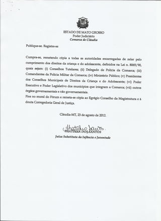 Portaria Fórum da Comarca de Cláudia/MT 2012