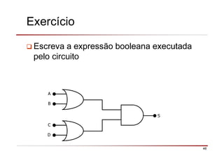 48
Exercício
Escreva a expressão booleana executada
pelo circuito
S
A
B
C
D
 
