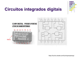 Circuitos integrados digitais
1 2 3 4 5 6 7
8
9
10
11
12
13
14
Marca
https://lucinio.wixsite.com/lucinioprezaaraujo
 