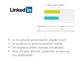  Es tu carta de presentación. ¿Quién eres?
 Te ayuda en tu posicionamiento online
 Un tarjetero online siempre actualizado.
 Muy útil para difundir contenido, aunque no
sea profesional…
 