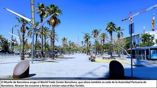 El Muelle de Barcelona acoge el World Trade Center Barcelona, que ahora también es sede de la Autoridad Portuaria de
Barcelona. Atracan los cruceros y ferrys e inician rutas el Bus Turístic.
 