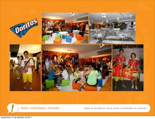 Ações visibilidade / ativação   Ações de ativação de marca, venda e visibilidade em camarote



quarta-feira, 21 de setembro de 2011
 