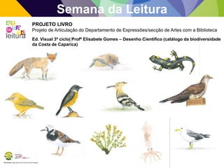 BE Lorosae | Agrupamento de Escolas Carlos Gargaté
Semana da Leitura
PROJETO LIVRO
Projeto de Articulação do Departamento de Expressões/secção de Artes com a Biblioteca
Ed. Visual 3º ciclo| Profª Elisabete Gomes – Desenho Científico (catálogo da biodiversidade
da Costa de Caparica)
 