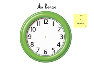 As horas
1 dia
=
24 horas
 