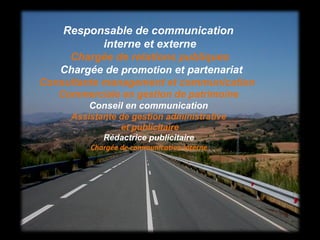 Responsable de communication  interne et externe Chargée de relations publiques  Chargée de  promotion  et partenariat Con...