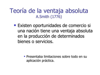 Teoría de la ventaja absoluta A.Smith (1776) ,[object Object],[object Object]