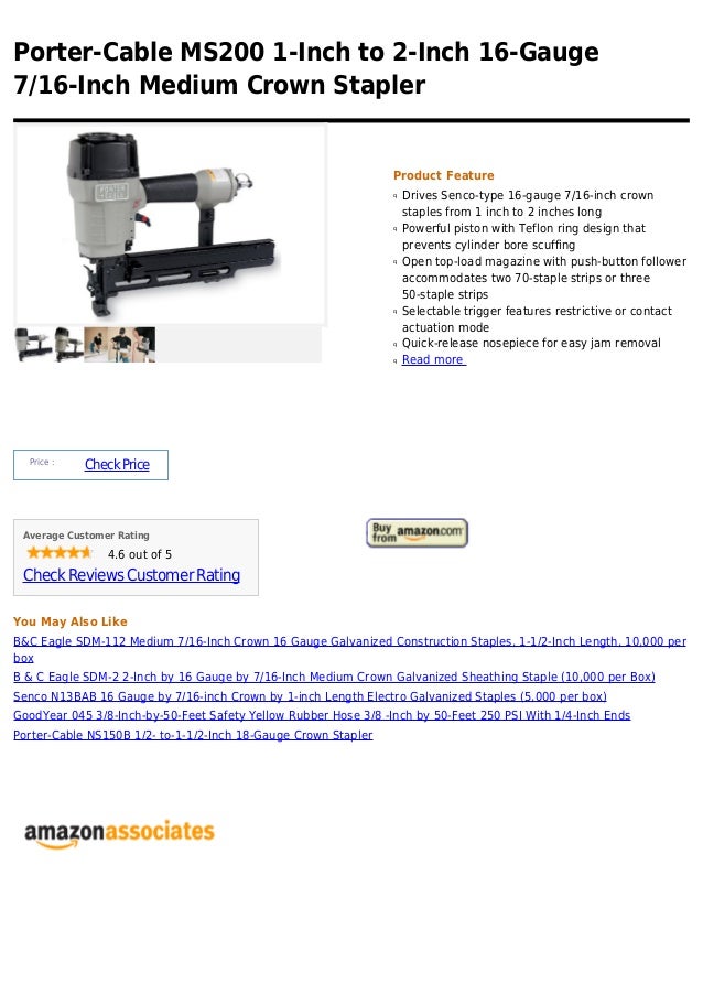 Porter cable ms200 1inch to 2inch 16gauge 7 16inch medium crown stapler