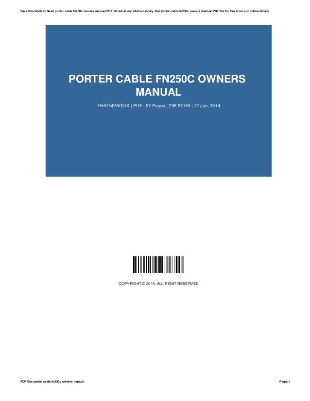 Porter cable fn250c owners manual