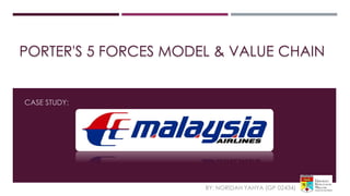 PORTER'S 5 FORCES MODEL & VALUE CHAIN 
CASE STUDY: 
BY: NORIDAH YAHYA (GP 02434) 
 
