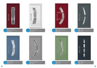 ALU
—
KD 842 M1

Cadre inox extérieur
Sablé avec liseré transparent
Béquille int. / Poignée de tirage ext. 600 mm
En feuillure
RAL 3004
3005

ALU
—
KD 835 M1

DÉCOR	
VITRAGE	
Poignée	
POSE	
Couleur	

Cadre inox extérieur
Sablé avec liseré transparent
Béquille int. / Poignée de tirage ext. 600 mm
En feuillure
RAL 9016

ALU
—
KD 871 M1

DÉCOR	
VITRAGE	
Poignée	
POSE	
Couleur	

Cadre et applications inox extérieurs
Sablé avec liseré transparent
Béquille int. / Poignée de tirage ext. 600 mm
En feuillure
RAL 3004

ALU
—
KD 1107
ORNA C

DÉCOR	
VITRAGE	
Poignée	
POSE	
Couleur	

Sans cadre
Chinchilla blanc
Béquille int. / Poignée de tirage ext. 600 mm
En feuillure
RAL 7012

ALU
—
KD 868
ORNA C

28

DÉCOR	
VITRAGE	
Poignée	
POSE	
Couleur	

DÉCOR	
VITRAGE	
Poignée	
POSE	
Couleur	

Cadre inox extérieur
Chinchilla blanc
Béquille int. / Poignée de tirage ext. 600 mm
En feuillure
RAL 5014

ALU
—
KD 870 M1

DÉCOR	
VITRAGE	
Poignée	
POSE	
Couleur	

Cadre inox extérieur
Sablé avec liseré transparent
Béquille int. / Poignée de tirage ext. 600 mm
En feuillure
RAL 7004

ALU
—
KD 1108
ORNA C

DÉCOR	
VITRAGE	
Poignée	
POSE	
Couleur	

Sans cadre
Chinchilla blanc
Béquille int. / Poignée de tirage ext. 600 mm
En feuillure
RAL 6021

ALU
—
KD 1105
ORNA C

DÉCOR	
VITRAGE	
Poignée	
POSE	
Couleur	

Sans cadre
Chinchilla blanc
Béquille int. / Poignée de tirage ext. 600 mm
En feuillure
RAL 7016

29

 