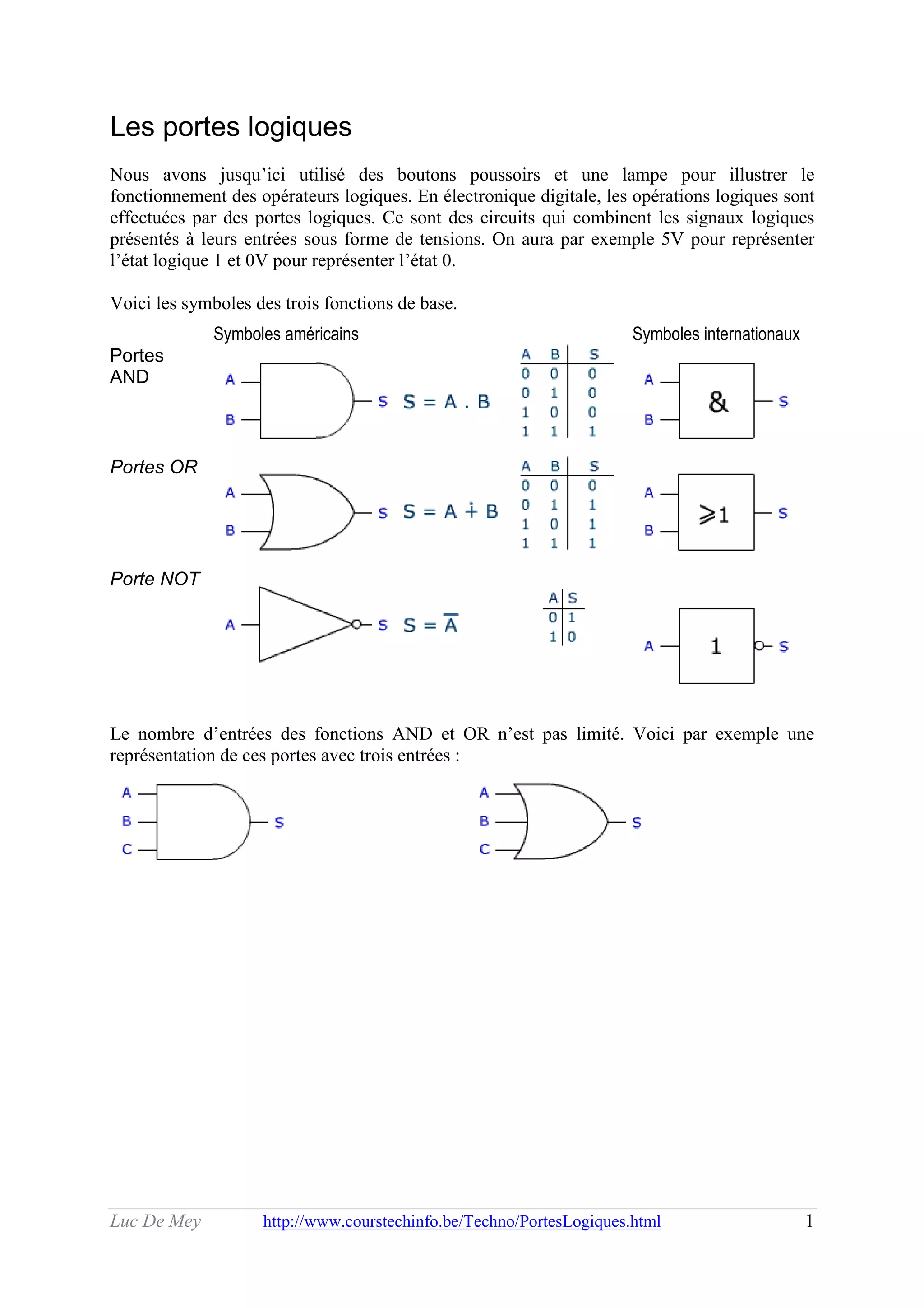 Les symboles des portes logiques | PDF