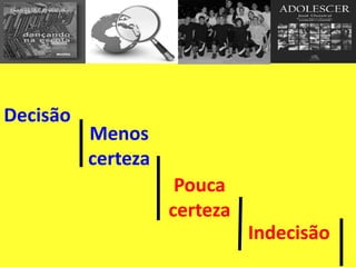 Decisão
Menos
certeza
Pouca
certeza
Indecisão
 