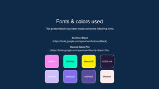 Fonts & colors used
This presentation has been made using the following fonts:
Archivo Black
(https://fonts.google.com/spe...