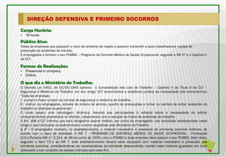 DIREÇÃO DEFENSIVA E PRIMEIRO SOCORROS

Carga Horária:
•   16 horas.
Público Alvo:
Todas as empresas que possuam o risco de acidente de trajeto e queiram transmitir a seus trabalhadores noções de
prevenção de acidentes de trânsito.
E empregados e tenham o seu PCMSO – Programa de Controle Médico de Saúde Ocupacional, segundo a NR 07 e o Capítulo V
da CLT .

Formas de Realizações:
•   Presencial in company.
•   Online.

O que diz o Ministério do Trabalho:
O Decreto Lei 5452, de 01/05/1943 aprovou a Consolidação das Leis do Trabalho – Capítulo V do Título II da CLT –
Segurança e Medicina do Trabalho; em seu artigo 157 encontramos a existência jurídica da necessidade dos treinamentos:
“Cabe às empresas:
I - cumprir e fazer cumprir as normas de segurança e medicina do trabalho;
II - instruir os empregados, através de ordens de serviço, quanto às precauções a tomar no sentido de evitar acidentes do
trabalho ou doenças ocupacionais”.
O curso possui uma abordagem dinâmica, levando aos participantes à reflexão sobre a necessidade de adotar
comportamentos preventivos no trânsito, colaborando com a redução do índice de acidentes de trabalho.
O Art. 168 d CLT informa que será obrigatório exame médico, por conta do empregador, nas condições estabelecidas neste
artigo e nas instruções complementares a serem expedidas pelo Ministério do Trabalho
§ 4º - O empregador manterá, no estabelecimento, o material necessário à prestação de primeiros socorros médicos, de
acordo com o risco da atividade. A NR 7 - PROGRAMA DE CONTROLE MÉDICO DE SAÚDE OCUPACIONAL - Publicação
D.O.U.Portaria GM n.º 3.214, de 08 de junho de 1978, criou o PCMSO e toda empresa deve possuir o seu PCMSO. Além disto,
segundo o item 7.5.1 da NR 7, todo estabelecimento deverá estar equipado com material necessário à prestação dos
primeiros socorros, considerando-se as características da atividade desenvolvida; manter esse material guardado em local
adequado e aos cuidados de pessoa treinada para esse fim.
 